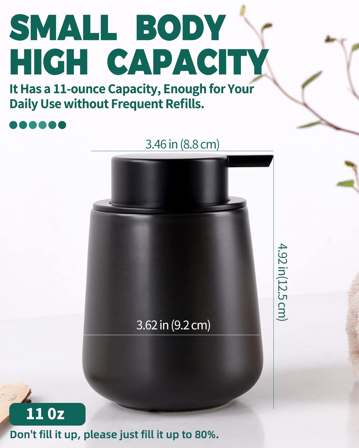 Bosilunlife Black Lotion Dispenser - 12Oz Ceramic Soap Dispenser Bathroom Refillable Liquid Hand Soap Dispenser For Bathroom Kit